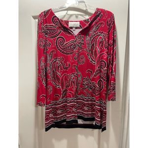 Pappagallo Long Sleeve, Red Paisley Tunic, Size L